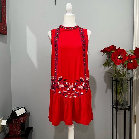 NEW Xhilaration Boho Love Liberty Embroidered Drop Waist Flutter Floral Sundress - Picture 5 of 16